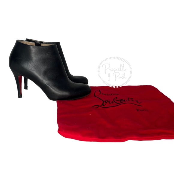 Christian Louboutin Black Leather Heeled Ankle Boots Booties 35.5 Rubber Sole - Picture 10 of 10